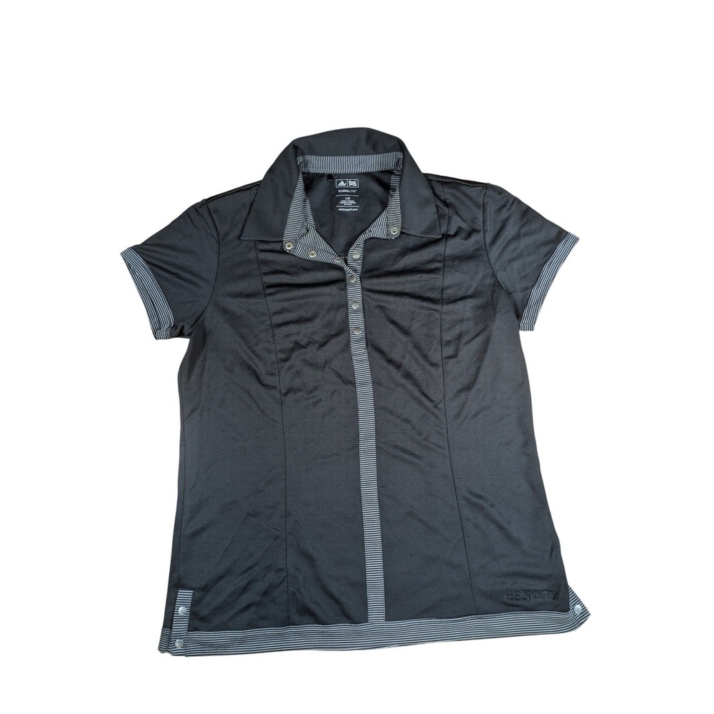 Adidas ClimaLite Women's Large Black Striped‎ Trim Golf Short Sleeve Polo Shirt